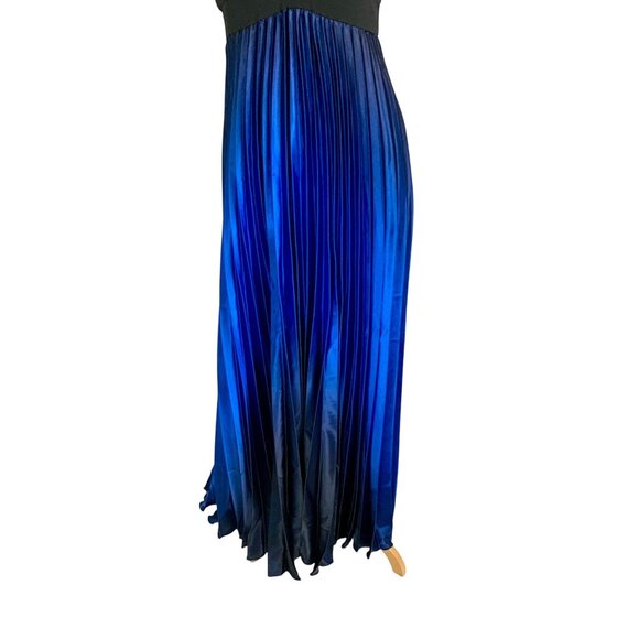 Betsy & Adam Romantic Whimsigoth Pleated Gown Regency Flowy Dress 6 Blue Black - Picture 6 of 9